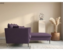 Hoekbank met Slaapfunctie 258x167 cm – Luxe Velvet U-vorm Bank met Ottomane, Gouden Poten, 5-Zits, Inclusief Kussens, Rechts – Lichtgrijs – Bella