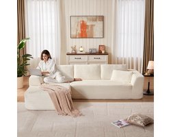 Hoekbank met Slaapfunctie 270x176x57 cm – Modulaire L-Vormige 3-Zits Bank met Chaise Longue & Voetenbank – Beige Corduroy – Geen Montage Nodig – Luxe Sectionele Slaapbank – Cloud Comfort – Pauwhome