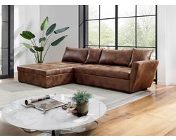 Hoekbank met Slaapfunctie 274 x 168 x 85 cm – 5-Persoons Hoekslaapbank Links – Microvezel Polyester Bruin – Uitschuifbare Slaapbank met Opberglade & Comfort Kussens – Moderne Woonkamer Sofa – Abkantoor