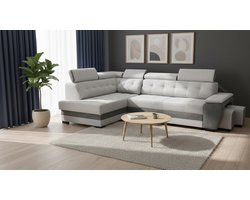 Hoekbank met Slaapfunctie 277x180 cm – Luxe L-vormige Sofa Bed met Opbergruimte, 2 Poefs & Verstelbare Hoofdborden – Zilver Antraciet – Comfortabele Moderne Bank – Industrialhome