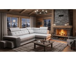 Hoekbank met Slaapfunctie 277x180x100 cm – Industrialhome Grand Deluxe – L-vormige Bank met Opbergruimte, 2 Poefs & Verstelbare Hoofdborden – Zilver/Antraciet – Moderne Stoffen Sofa Bed