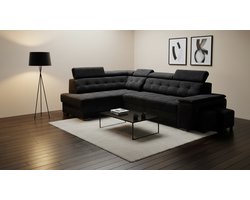 Hoekbank met slaapfunctie 277x180x100 cm – Luxe L-vormige bank met bedlade, 2 poefs, verstelbare hoofdsteunen & RELAX-functie – Zwarte moderne slaapbank met opbergruimte – Industrialhome