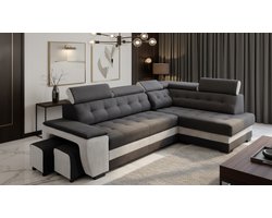 Hoekbank met Slaapfunctie 277x180x100 cm – Luxe L-vormige Slaapbank met Opbergruimte, 2 Poefs & Verstelbare Hoofdborden – Modern Comfort Sofa Bed in Zilver/Antraciet – Industrialhome