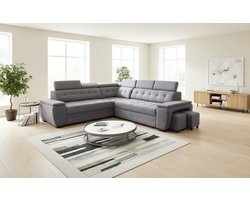 Hoekbank met Slaapfunctie 277x180x100 cm – Luxe L-Vormige Vrijstaande Bank met Bedlade, Verstelbare Hoofdborden & Twee Poefs – Comfortabele Antracietgrijze Stoffen Bank met RELAX-Functie – Moderne Hoekbank – Medahomestore