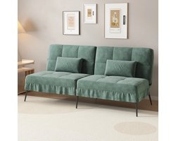 Hoekbank Met Slaapfunctie – 3-Zitsbank – Slaapbank – Loungebank – Verstelbare Rugleuning – Katoenen Fluweel – Metalen Frame - Lichtgroen