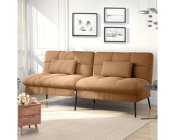 Hoekbank Met Slaapfunctie – 3-Zitsbank – Slaapbank – Loungebank – Verstelbare Rugleuning – Katoenen Fluweel – Metalen Frame - Oranje