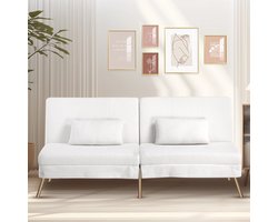 Hoekbank Met Slaapfunctie – 3-Zitsbank – Slaapbank – Loungebank – Verstelbare Rugleuning – Katoenen Fluweel – Metalen Frame - Wit