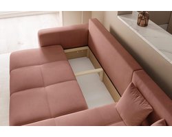 Hoekbank met Slaapfunctie en Bedlade 3-Zits Roze – Luxe Slaapbank met Opbergruimte en Verwisselbare Hoek | Comfortabele Uitklapbare Sofa | Novihome