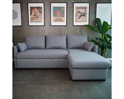 Hoekbank met Slaapfunctie en Opbergruimte, 4-zits, Omkeerbare Chaiselongue, SteenGrijs