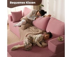Hoekbank met slaapfunctie Industrialhome Verona – Modulaire L-vormige corduroy slaapbank met chaise longue rechts – Luxe roze bank, montagevrij & extra diep zitvlak – Comfortabele designbank voor woonkamer