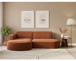 Hoekbank met Slaapfunctie – Luxe L-Vorm Bank met Opbergruimte – Moderne Ribstof Corduroy Baksteen – Rechter Ottomaan – 236x165x78 cm – Comfortabele Gestoffeerde Slaapbank met Waterafstotende Stof – Premium Design Woonkamer Bank – Medahomestore