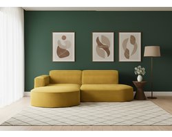 Hoekbank met Slaapfunctie – Luxe L-Vorm Sofa “Modena Premium Studio” – Dicker Cord Stof Geel – 3-zits – 236x165x78 cm – Moderne Gestoffeerde Designbank Links – Opbergruimte & Comfort – MedahomeStore