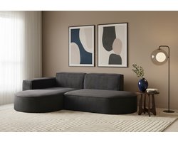 Hoekbank met Slaapfunctie – Luxe L-Vormige Slaapbank met Opbergruimte – Waterafstotende Ribstof Corduroy Donkergrijs – Linker Ottomaan – 236x165x78 cm – Comfortabele Moderne Design Hoekbank voor Woonkamer – Premium Gestoffeerde Bank – Medahomestore