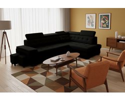 Hoekbank met Slaapfunctie Medahomestore Grand Deluxe – L-vormige Sofa met Opbergruimte, 2 Poefs & Verstelbare Hoofdborden – Modern Gestoffeerd Bankstel – 277x180x100 cm – Zwart