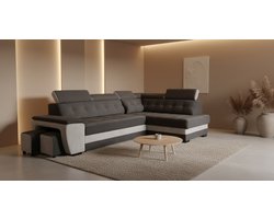 Hoekbank met slaapfunctie Medahomestore Grand Luxe – L-vormige vrijstaande bankbed met bedlinnenlade en 2 poefs – Verstelbare hoofdborden, gestoffeerd, modern – Zwart Zilver – 180 x 277 x 100 cm