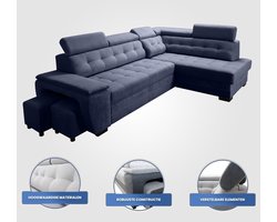 Hoekbank met Slaapfunctie Medahomestore GrandLuxe Antraciet L-Vormige Slaapbank met Bedlade, 2 Poefs & Verstelbare Hoofdborden – Luxe Vrijstaande Stoffen Hoekbank met Opbergruimte en Re