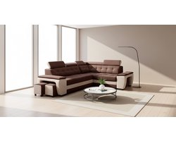 Hoekbank met Slaapfunctie Medahomestore GrandLuxe Room Beige L-Vormige Slaapbank met Bedlade, 2 Poefs & Verstelbare Hoofdborden – Luxe Stoffen Vrijstaande Bank met Opbergruimte & Relaxfunctie – Moderne Hoekbank