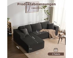 Hoekbank met slaapfunctie Medahomestore Luxe Modulaire L-vormige Slaapbank – Grijze Corduroy Bank met Chaise Longue Links – Extra Diep Zitvlak, Montagevrij, Comfortabele Slaapbank voor Woonkamer