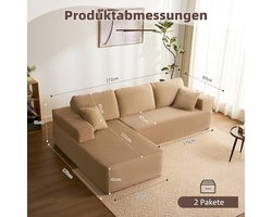 Hoekbank met slaapfunctie Medahomestore Luxe Modulaire L-vormige Slaapbank – Lichtbruine Corduroy Bank met Chaise Longue Links – Extra Diep Zitvlak, Montagevrij, Comfortabele Uitklapbare Bank voor Woonkamer