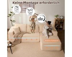 Hoekbank met slaapfunctie Medahomestore Milano – Modulaire L-vormige slaapbank met chaise longue rechts – Luxe corduroy bank, montagevrij, extra diep zitvlak, comfortabel en stijlvol voor woonkamer – Beige