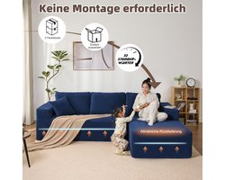 Hoekbank met slaapfunctie Medahomestore Milano – Modulaire L-vormige slaapbank met chaise longue rechts – Marineblauw corduroy – Extra diep zitvlak – Montagevrij – Luxe frameloos design – Comfortabel logeerbed voor woonkamer