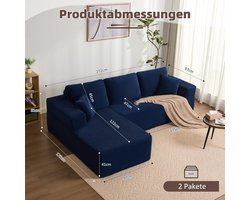 Hoekbank met slaapfunctie Medahomestore® Modulaire L-vormige Corduroy Slaapbank – Marineblauw – Extra Diep Zitvlak – Montagevrij – Chaise Longue Links – Luxe Comfortbank voor Woonkamer