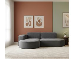 Hoekbank met slaapfunctie Modena Studio Parma 165x236x78 cm, Gestoffeerde Designbank, Vrijstaande Moderne L-vorm Sofa in Zilver - Medahomestore
