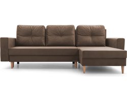 Hoekbank met slaapfunctie, omkeerbaar design en ruime opbergruimte, praktische 3/4-zitsbank – stoffen bekleding – 232x142x90 cm – CARL - Bruin (Manila 22)