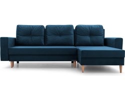 Hoekbank met slaapfunctie, omkeerbaar design en ruime opbergruimte, praktische 3/4-zitsbank – stoffen bekleding – 232x142x90 cm – CARL - Donkerblauw (Manila 25)