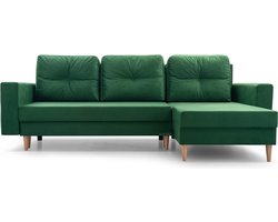 Hoekbank met slaapfunctie, omkeerbaar design en ruime opbergruimte, praktische 3/4-zitsbank – stoffen bekleding – 232x142x90 cm – CARL - Donkergroen (Manila 35)