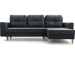 Hoekbank met slaapfunctie, omkeerbaar design en ruime opbergruimte, praktische 3/4-zitsbank – stoffen bekleding – 232x142x90 cm – CARL - Donkergrijs (Manila 19)
