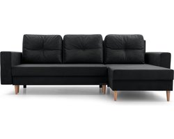 Hoekbank met slaapfunctie, omkeerbaar design en ruime opbergruimte, praktische 3/4-zitsbank – stoffen bekleding – 232x142x90 cm – CARL - Zwart (Manila 18)