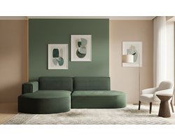 Hoekbank met Slaapfunctie & Opbergruimte – Luxe U-vorm Sofa “Modena Premium Studio” – Dicker Cord Stof Donkergroen – 3-zits – 236x165x78 cm – Moderne Designbank met Bedlade – Links – MedahomeStore