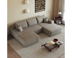 Hoekbank – Modulaire Bank Met L-Vormige Chaise Longue – Zonder Montage – Voor Woonkamer, Slaapkamer En Appartement – Ribfluweel – Camel