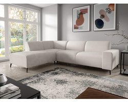 hoekbank munna- lounge links- teddy bouclé stof beige- hoeksalon left-seatsandbeds