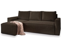 HOEKBANK POTARO Bruin Cordstof met slaapfunctie