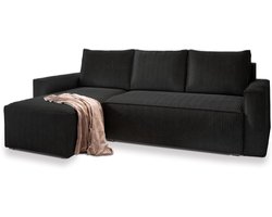 HOEKBANK POTARO Zwart Cordstof met slaapfunctie