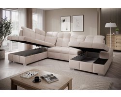 hoekbank prestige U rechts- beige- met opbergruimte en bedfunctie- hoeksalon met dubbele lounge en slaapfunctie- seatsandbeds