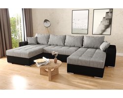 Hoekbank Promo Best U wooneiland - Hoeksalon met bed en opbergruimte - bestseller hoekzetel slaapfunctie en storage zwart+grijs