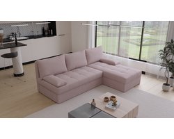 Hoekbank Rabat - Universeel - Stof - Roze - Slaapbank met opbergruimte - Links of Rechts - Direct Leverbaar - Hoekzetel - Chaise longue - Zetel met slaapgedeelte - 3 zits - Zitcomfort stevig