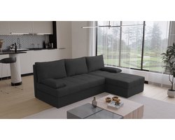 Hoekbank Rabat - Universeel - Stof - Zwart - Slaapbank met opbergruimte - Links of Rechts - Direct Leverbaar - Hoekzetel - Chaise longue - Zetel met slaapgedeelte - 3 zits - Zitcomfort stevig