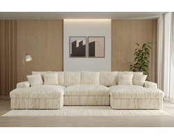 hoekbank rivanna U - ultra dikke ribstof- beige/creme- hoeksalon U