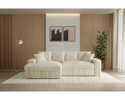 Hoekbank Rivanna- ultra dikke ribstof- lounge Links- Beige- hoeksalon love Seat beig