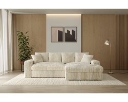 Hoekbank Rivanna- ultra dikke ribstof- lounge Rechts- Beige- hoeksalon love Seat beige