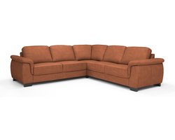 Hoekbank Robin – Preston Stof – Comfortabele Grote Hoekbank – Duurzame Lederlook – Luxe Zitcomfort – Cognac