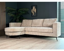 Hoekbank rond design Nox 250cm bank met ronding taupe chenille bankstel links loungebank hoeksalon zetel