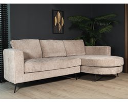 Hoekbank rond design Nox 250cm bank met ronding taupe chenille bankstel rechts loungebank hoeksalon zetel