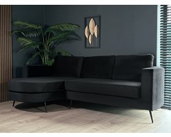 Hoekbank rond design Nox 250cm bank met ronding zwart velvet bankstel links loungebank hoeksalon zetel