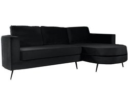 Hoekbank rond design Nox 250cm bank met ronding zwart velvet bankstel rechts loungebank hoeksalon zetel