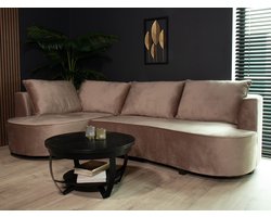 Hoekbank rond Lando 270cm bank met ronding taupe velvet bankstel links loungebank hoeksalon zetel